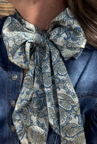 Dusty Denim Paisley Latigo Twilly Scarf - Barbwire n Bougie Boutique