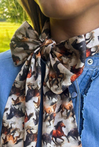 Dusty Trails Latigo Twilly Scarf | Running Horse Western Wild Rag - Barbwire n Bougie Boutique