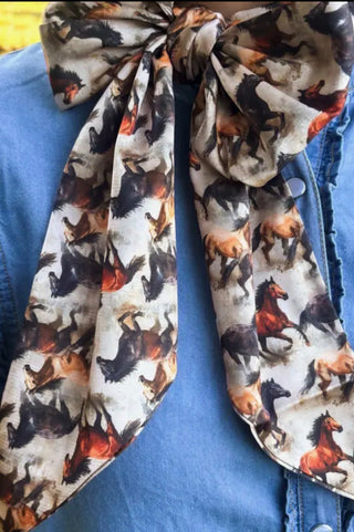 Dusty Trails Latigo Twilly Scarf | Running Horse Western Wild Rag - Barbwire n Bougie Boutique