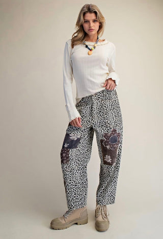 Easel Leopard Patchwork Straight Leg Pants | Boho Animal Print Safari Pants - Barbwire n Bougie Boutique