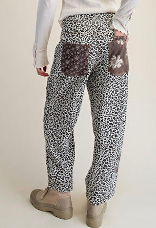 Easel Leopard Patchwork Straight Leg Pants | Boho Animal Print Safari Pants - Barbwire n Bougie Boutique