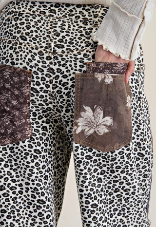 Easel Leopard Patchwork Straight Leg Pants | Boho Animal Print Safari Pants - Barbwire n Bougie Boutique