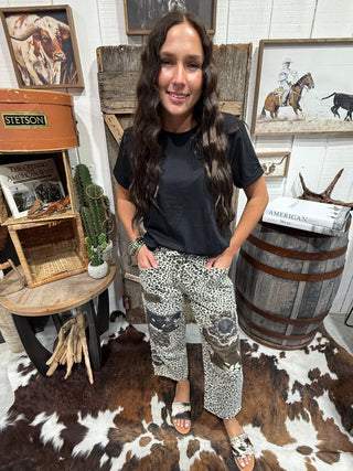 Easel Leopard Patchwork Straight Leg Pants | Boho Animal Print Safari Pants - Barbwire n Bougie Boutique