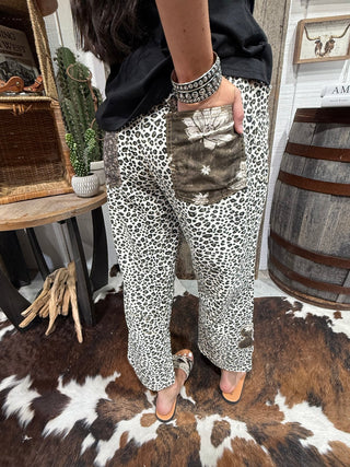 Easel Leopard Patchwork Straight Leg Pants | Boho Animal Print Safari Pants - Barbwire n Bougie Boutique