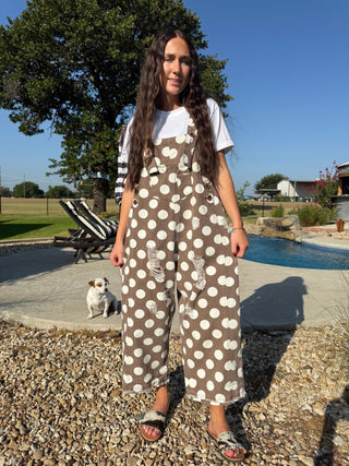 Easel Polka Dot Distressed Wide Leg Overalls - Barbwire n Bougie Boutique