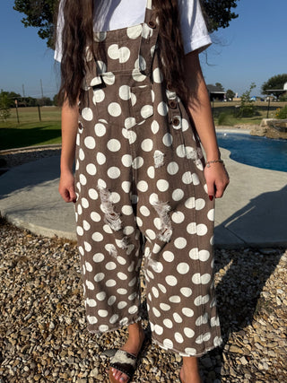Easel Polka Dot Distressed Wide Leg Overalls - Barbwire n Bougie Boutique