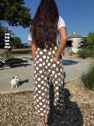 Easel Polka Dot Distressed Wide Leg Overalls - Barbwire n Bougie Boutique