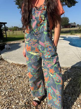 Easel Vintage Floral Washed Wide Leg Overalls - Barbwire n Bougie Boutique