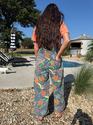 Easel Vintage Floral Washed Wide Leg Overalls - Barbwire n Bougie Boutique