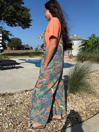 Easel Vintage Floral Washed Wide Leg Overalls - Barbwire n Bougie Boutique