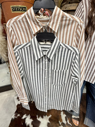 Easy Days Striped Button Down Basic Oxford Shirt-3 Colors - Barbwire n Bougie Boutique