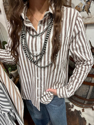 Easy Days Striped Button Down Basic Oxford Shirt-3 Colors - Barbwire n Bougie Boutique