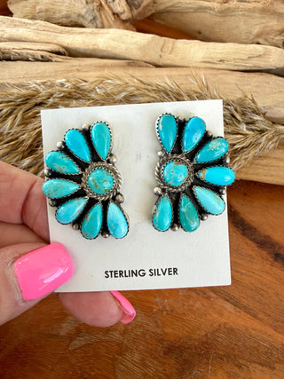 Effie Garfield Kingman Turquoise Half Cluster Earrings - Barbwire n Bougie Boutique