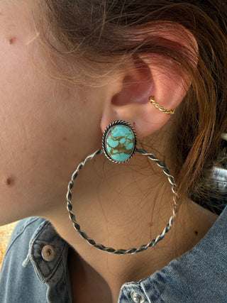 Eloise Kee Mine 8 Turquoise Sterling Silver 2” Hoop Earrings - Barbwire n Bougie Boutique