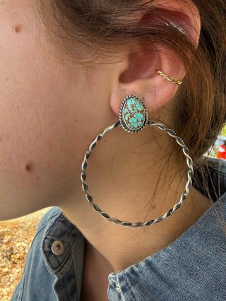 Eloise Kee Mine 8 Turquoise Sterling Silver 2” Hoop Earrings - Barbwire n Bougie Boutique