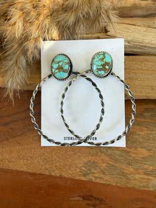 Eloise Kee Mine 8 Turquoise Sterling Silver 2” Hoop Earrings - Barbwire n Bougie Boutique