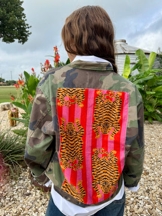 Embroidered Tiger Camo Shacket – Vintage Army Jacket with Bold Patches - Barbwire n Bougie Boutique