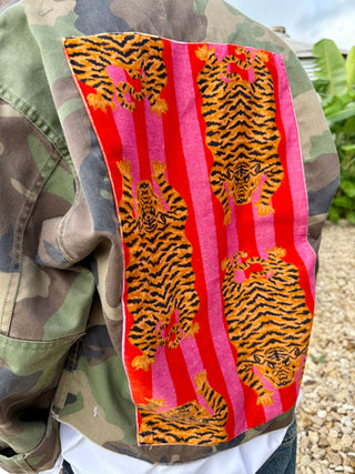 Embroidered Tiger Camo Shacket – Vintage Army Jacket with Bold Patches - Barbwire n Bougie Boutique