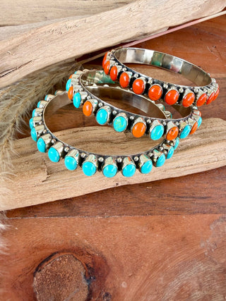 Faux Turquoise & Orange Spiny Oyster Stone Bangle Bracelet - Barbwire n Bougie Boutique