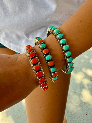 Faux Turquoise & Orange Spiny Oyster Stone Bangle Bracelet - Barbwire n Bougie Boutique