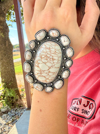 Faux White Buffalo Mega Cluster Statement Cuff - Barbwire n Bougie Boutique