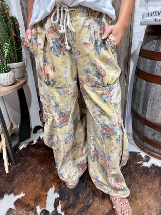 Floral Balloon Pocket Wide Leg Cargo Pants for Women – Boho Drawstring Pocket Pants - Barbwire n Bougie Boutique