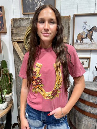 Floral Horseshoe Graphic Tee | Vintage Western T-Shirt - Barbwire n Bougie Boutique