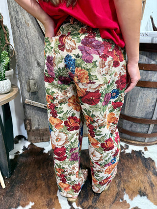 Flower Print Boho Barrel Jeans – Boho Floral Leg Pants - Barbwire n Bougie Boutique