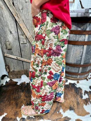 Flower Print Boho Barrel Jeans – Boho Floral Leg Pants - Barbwire n Bougie Boutique