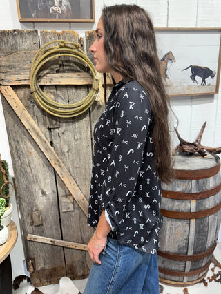 Forever Branded Western Top | Black Cattle Brand Print - Barbwire n Bougie Boutique