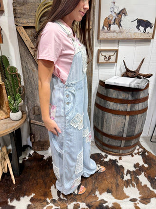 Free Spirit Patchwork Denim Jogger Overalls - Barbwire n Bougie Boutique