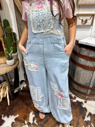 Free Spirit Patchwork Denim Jogger Overalls - Barbwire n Bougie Boutique