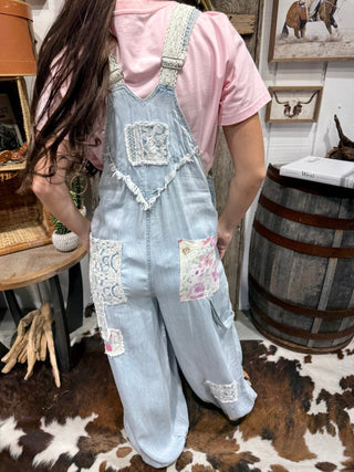 Free Spirit Patchwork Denim Jogger Overalls - Barbwire n Bougie Boutique