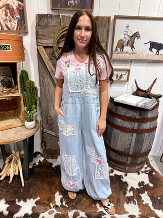 Free Spirit Patchwork Denim Jogger Overalls - Barbwire n Bougie Boutique
