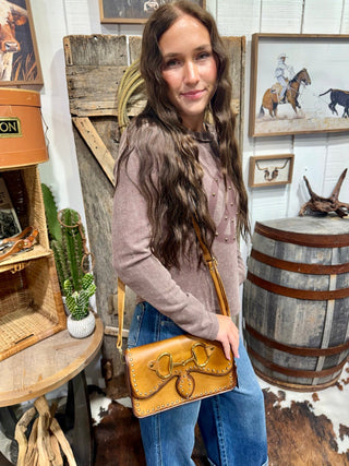 Full Grain Leather Snaffle Bit Crossbody Bag | Studded Western Purse - Barbwire n Bougie Boutique