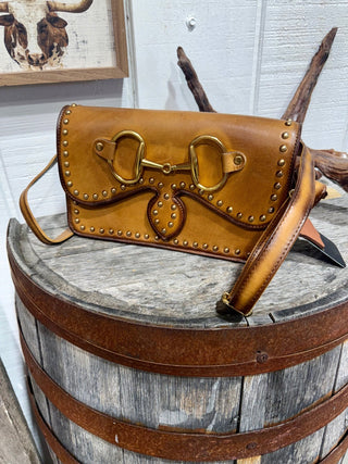 Full Grain Leather Snaffle Bit Crossbody Bag | Studded Western Purse - Barbwire n Bougie Boutique