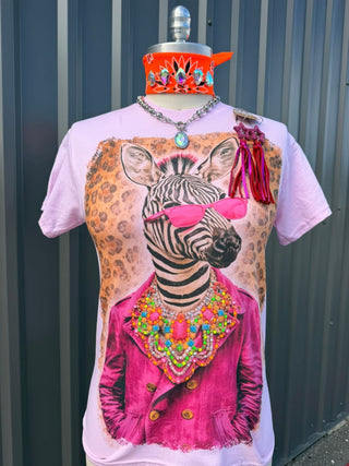 Funky Bling Bling Zebra Graphic Tee for Women – Pink Summertime Western Animal Print Shirt - Barbwire n Bougie Boutique