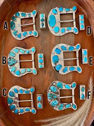 Genuine Kingman Turquoise Custom Statement Buckle & Keeper Set - Barbwire n Bougie Boutique