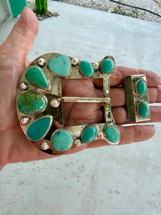 Genuine Turquoise Artisan Custom Statement Buckle & Keeper Set - Barbwire n Bougie Boutique