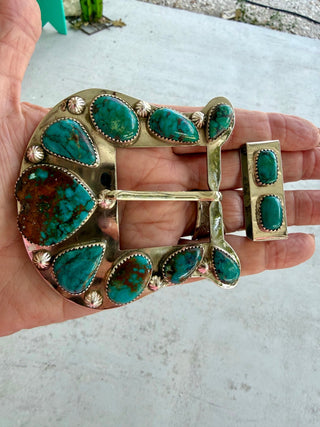 Genuine Turquoise Artisan Custom Statement Buckle & Keeper Set - Barbwire n Bougie Boutique