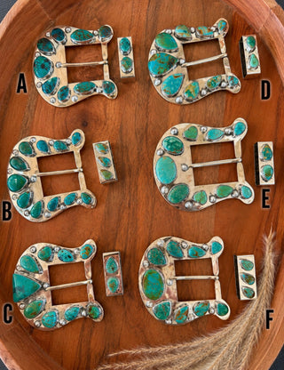 Genuine Turquoise Artisan Custom Statement Buckle & Keeper Set - Barbwire n Bougie Boutique