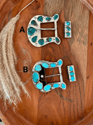 Genuine Turquoise Custom Statement Belt Buckle Set - Barbwire n Bougie Boutique