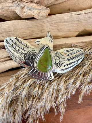 German Silver Thunderbird Pendant with Green Turquoise | Southwestern Statement Necklace - Barbwire n Bougie Boutique