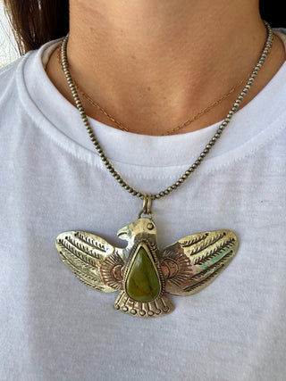 German Silver Thunderbird Pendant with Green Turquoise | Southwestern Statement Necklace - Barbwire n Bougie Boutique