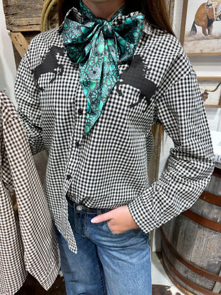 Giddy Up Gingham Horse Button Down - Barbwire n Bougie Boutique