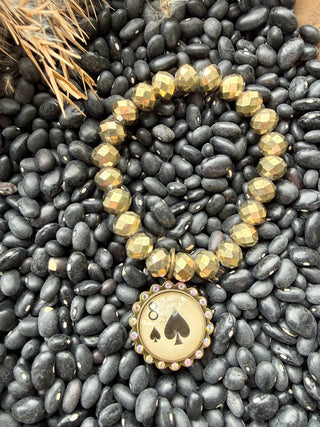 Gold Faceted Stretch Bracelet with 8 of Spades Crystal Charm – Western Card - Barbwire n Bougie Boutique
