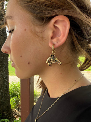Gold Horse Head Charm Earrings | Western Cowgirl Dangle Earrings with Crystal Accent - Barbwire n Bougie Boutique