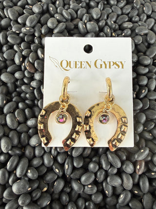 Gold Horseshoe Rhinestone Earrings | Western Lucky Charm Dangle Earrings - Barbwire n Bougie Boutique