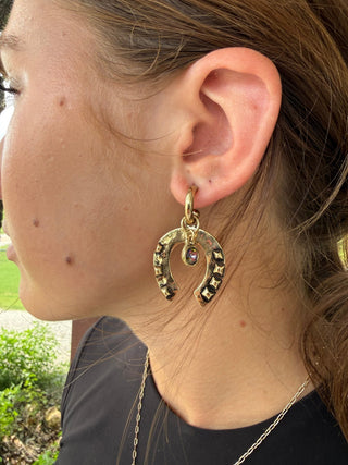 Gold Horseshoe Rhinestone Earrings | Western Lucky Charm Dangle Earrings - Barbwire n Bougie Boutique