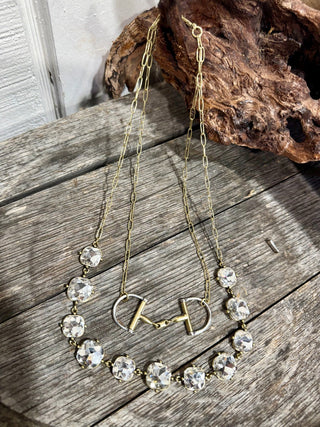 Gold Snaffle Bit Dainty Rhinestone Necklace | Western Glam Horse Bit Statement | Cowgirl Layering Chain-18” - Barbwire n Bougie Boutique